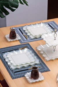 Kare Latte Şeffaf Platin Pasta Tabağı 21 Cm 6 Lı - 4