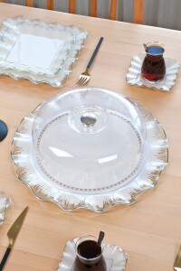 Kare Latte Şeffaf Platin Yuvarlak Kek Fanusu 31 Cm - Glore (1)