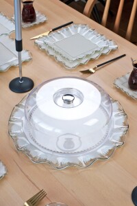 Kare Latte Şeffaf Platin Yuvarlak Kek Fanusu 31 Cm - 3