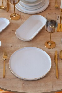 Reaktif Krem 2 Kişilik Yemek Takımı 10 Parça Altın Yaldızlı - 7