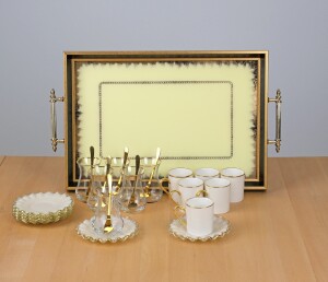 Latte Şeffaf Altın 25 Parça Tepsili Çay-Kahve Seti - Glore