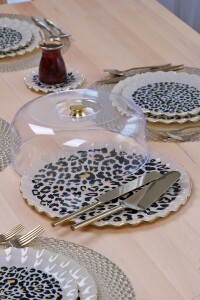 Leopar Wavy Yuvarlak Kek Fanus 31cm - Glore