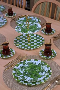 Mode Green 34 Parça 6 Kişilik Altın Yaldızlı Pasta Servis Takımı - Glore