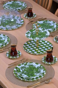 Mode Green 34 Parça 6 Kişilik Altın Yaldızlı Pasta Servis Takımı - Glore (1)
