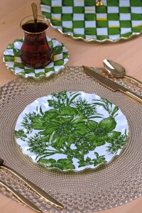 Mode Green 6 Parça 6 Kişilik Altın Yaldızlı Pasta Takımı - Pasta Tabağı - 1