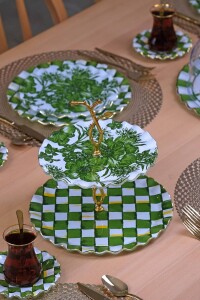 Mode Green Altın Yaldızlı Katlı Kurabiyelik Sunum Tabağı - 1
