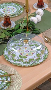 Montsechia Vidalii Altın Yaldızlı Kapaklı Kek Fanus - Pasta Sunum Standı - Glore