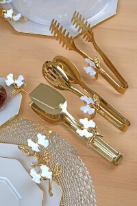 P05-012-Beyaz Kelebek Gold 3lü Maşa Seti - Glore