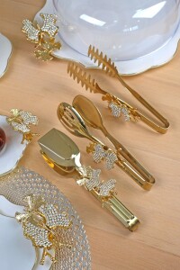 P05-012-Taşlı Kelebek Gold 3lü Maşa Seti - Glore