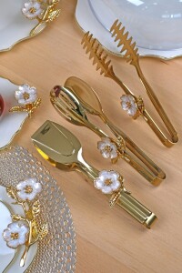 P05-012-Tomurcuk Çiçek Sedef Gold 3lü Maşa Seti - Glore