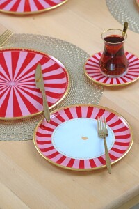 Pink Line 6 Parça 6 Kişilik Pasta Takımı - Pasta Tabağı - Glore (1)