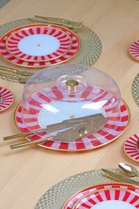 Pink Line Kapaklı Kek Fanus - Pasta Sunum Standı - Glore