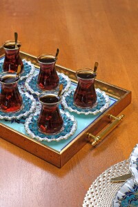 Puglia 19 Parça 6 Kişilik Altın Yaldızlı Tepsili Çay Seti - 2