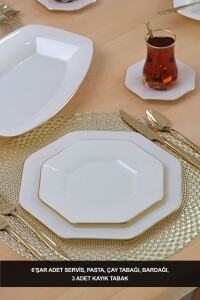 Sekizgen Krem 27 Parça 6 Kişilik Pasta Servis Takımı - Glore