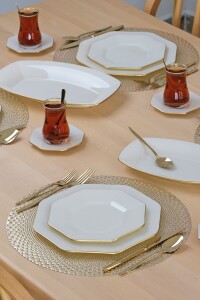 Sekizgen Krem 27 Parça 6 Kişilik Pasta Servis Takımı - Glore (1)