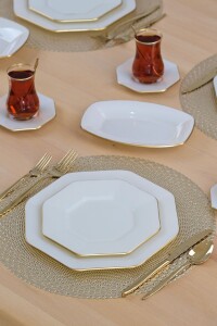 Sekizgen Krem 27 Parça 6 Kişilik Pasta Servis Takımı - 4