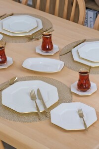 Sekizgen Krem 27 Parça 6 Kişilik Pasta Servis Takımı - 5