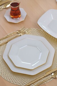 Sekizgen Krem 27 Parça 6 Kişilik Pasta Servis Takımı - 7