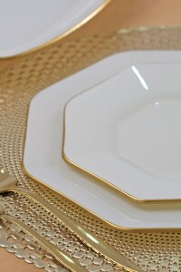 Sekizgen Krem 27 Parça 6 Kişilik Pasta Servis Takımı - 8