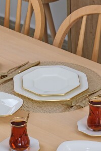 Sekizgen Krem 27 Parça 6 Kişilik Pasta Servis Takımı - 3