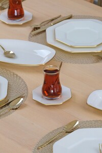 Sekizgen Krem 27 Parça 6 Kişilik Pasta Servis Takımı - 6