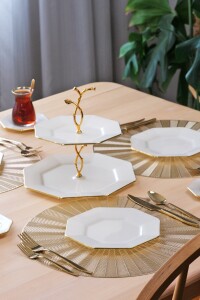 Sekizgen Krem Altın 26 Parça Tea Time - Glore