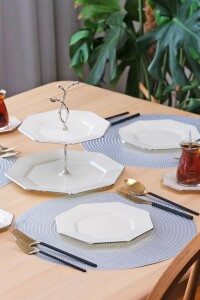 Sekizgen Krem Platin 26 Parça Tea Time - Glore