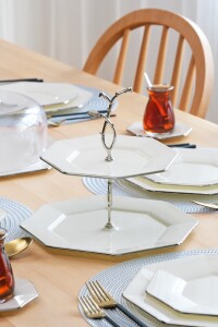 Sekizgen Krem Platin 34 Parça Tea Time - 6