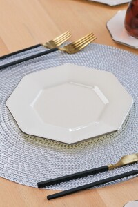 Sekizgen Krem Platin Pasta Tabağı 21 Cm 6 Lı - Glore