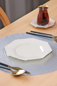 Sekizgen Krem Platin Pasta Tabağı 21 Cm 6 Lı - Glore (1)