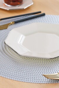 Sekizgen Krem Platin Pasta Tabağı 21 Cm 6 Lı - 3