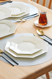 Sekizgen Krem Platin Pasta Tabağı 21 Cm 6 Lı - 4