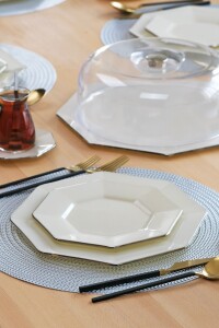 Sekizgen Krem Platin Servis Tabağı 26 Cm 6 Lı - 3