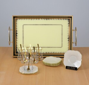 Solid Krem Lotus Altın 19 Parça Tepsili Çay Seti - Glore