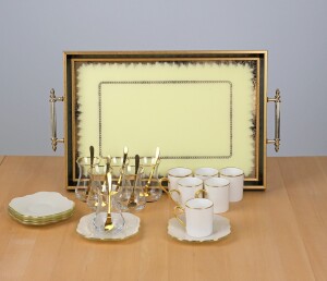 Solid Krem Lotus Altın 25 Parça Tepsili Çay-Kahve - Glore