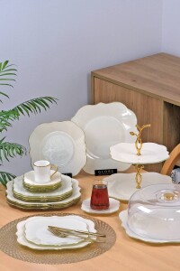 Solid Krem Lotus Altın 34 Parça Tea Time - Glore
