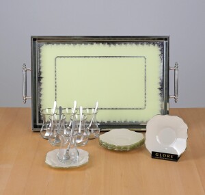 Solid Krem Lotus Platin 19 Parça Tepsili Çay Seti - Glore