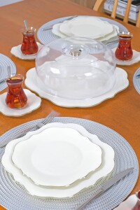 Solid Krem Lotus Platin Yuvarlak Kek Fanusu 31 Cm - Glore