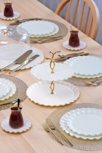 Solid Krem Wavy Altın 34 Parça Tea Time - Glore