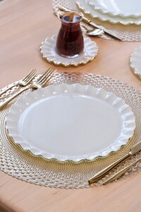 Solid Krem Wavy Altın 34 Parça Tea Time - 5