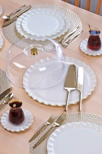 Solid Krem Wavy Altın 34 Parça Tea Time - 8