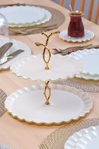 Solid Krem Wavy Altın 34 Parça Tea Time - 9