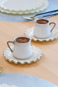 Solid Krem Wavy Platin Kahve Seti 6 Lı - Glore