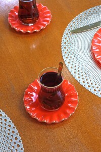 Solid Nar Çiçeği Wavy 18prç Pasta Tea Time - Glore (1)